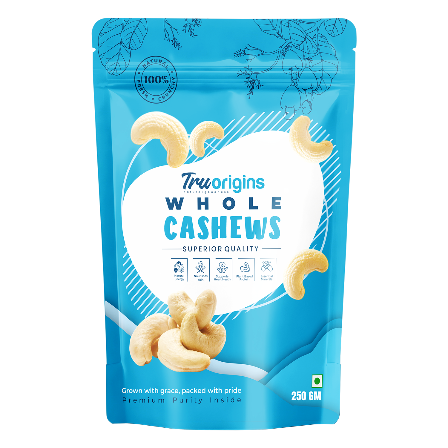 TruOrigins Whole Cashews (Kaju) 500g | 100% Natural & Handpicked Premium Cashew Nuts | Fresh, Creamy & Crunchy | Ethically Sourced | Dust Free | No Preservatives