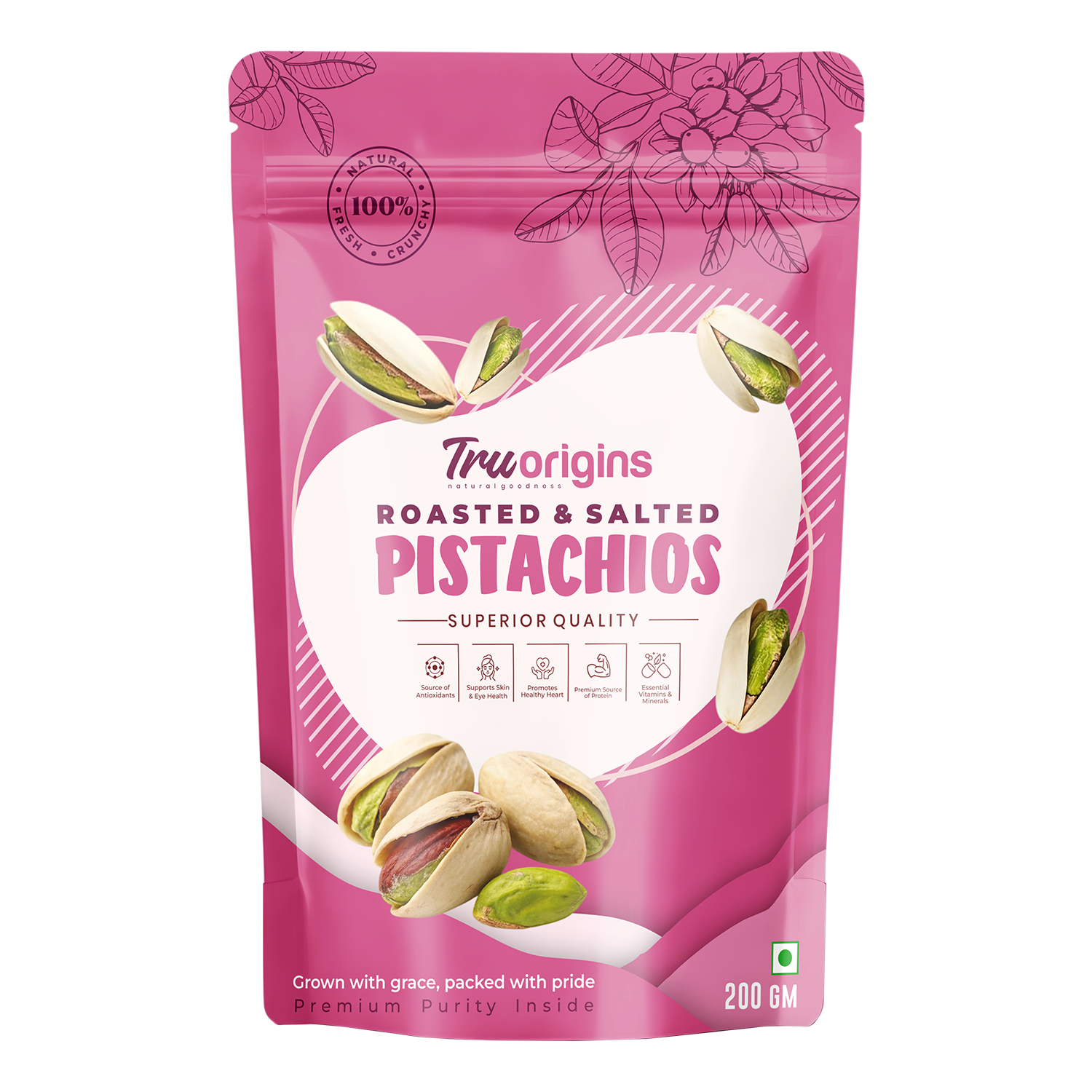TruOrigins Roasted & Salted Pistachios (Pista)| Jumbo Size Premium Pistachios | 100% Natural, Handpicked & Crunchy | Dust Free | Ethically Sourced | No Preservatives