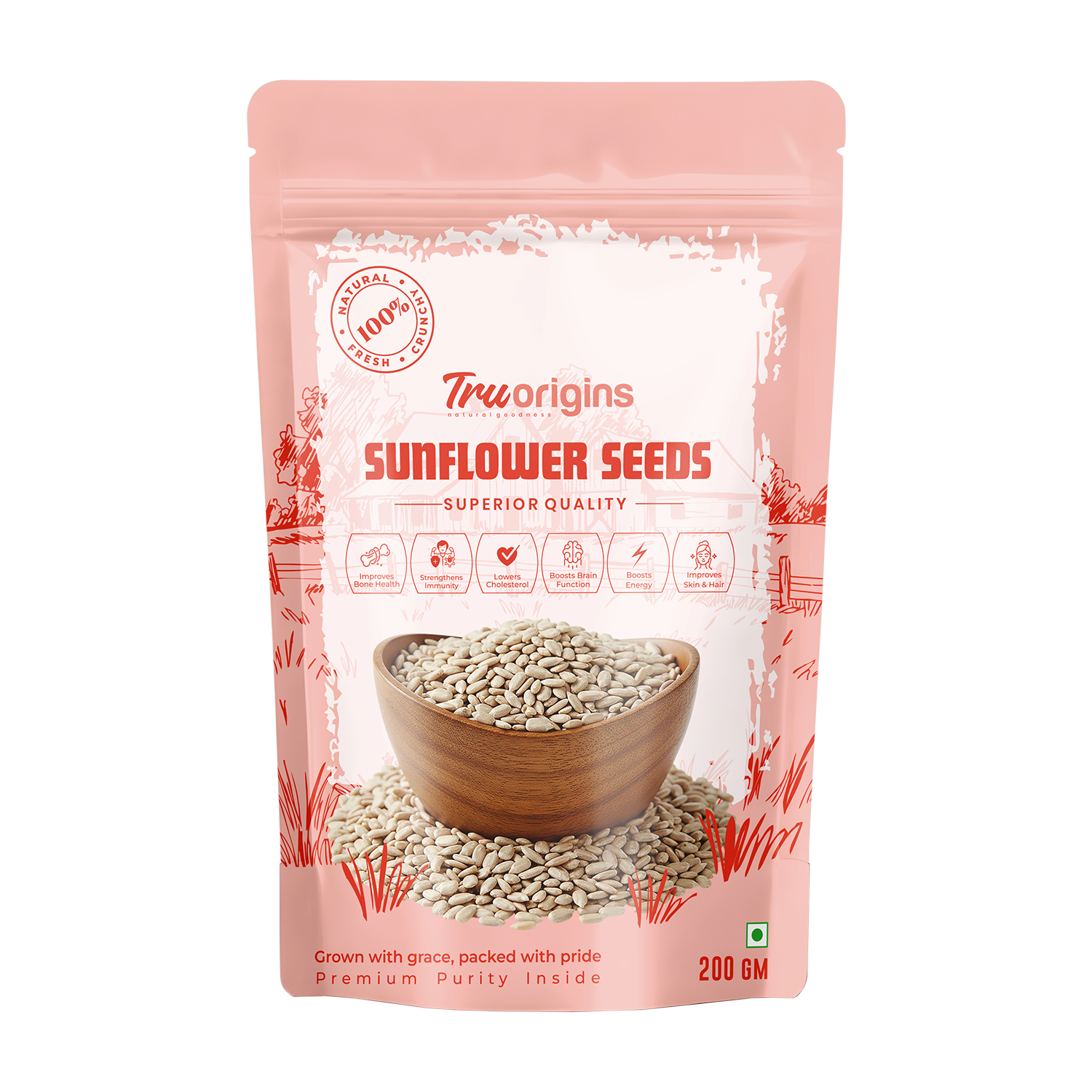 TruOrigins Sunflower Seeds 200g | 100% Raw & Natural | Fresh & Crunchy Premium Seeds | Clean & Sorted | Ethically Sourced | Pure & Preservative Free