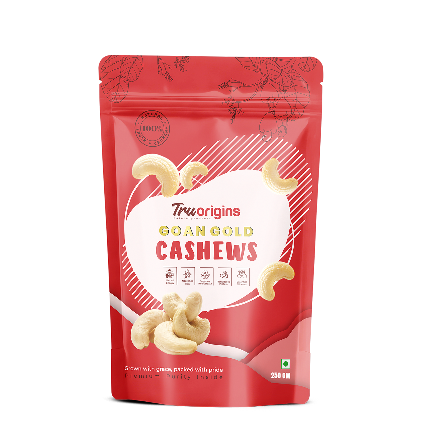 TruOrigins Goan Gold Cashews (Goan Kaju) 250g | Premium Handpicked Whole Cashew Nuts | 100% Natural, Fresh & Creamy Crunch | Dust Free | Ethically Sourced | No Preservatives