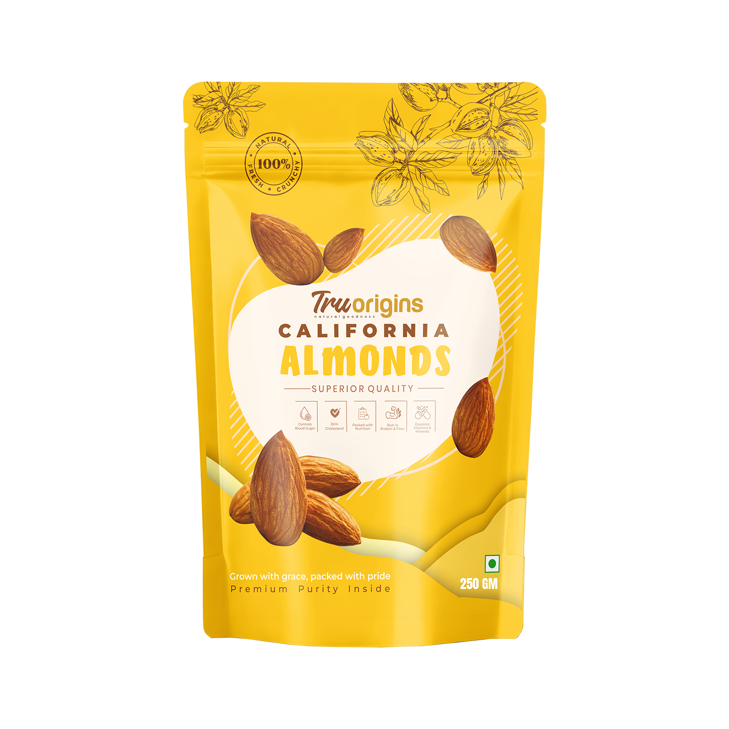 TruOrigins California Almonds (Badam) | Premium Non-Pareil Almonds | 100% Natural, Jumbo Size & Handpicked | Crunchy, Dust Free | Ethically Sourced | No Preservatives