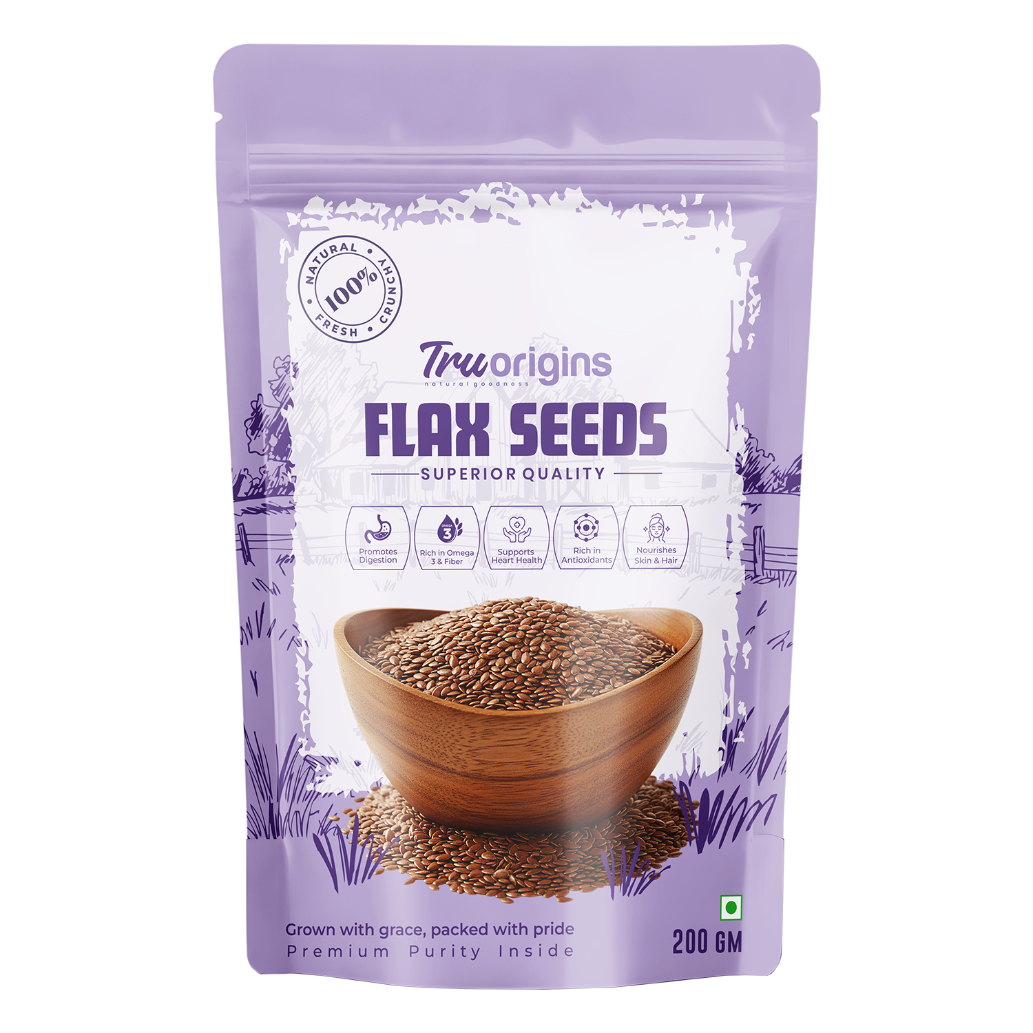 TruOrigins Flax Seeds 200g | 100% Raw & Natural | Rich in Omega-3 & Fiber | Clean & Sorted Premium Seeds | Fresh & Pure | Ethically Sourced | No Preservatives