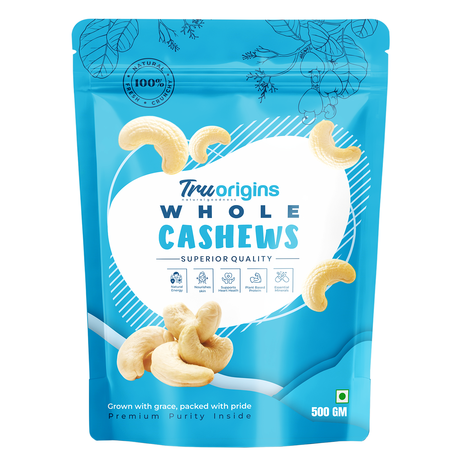 TruOrigins Whole Cashews (Kaju) 250g | Premium Handpicked Cashew Nuts | 100% Natural, Fresh & Crunchy | Dust Free | Ethically Sourced | No Preservatives