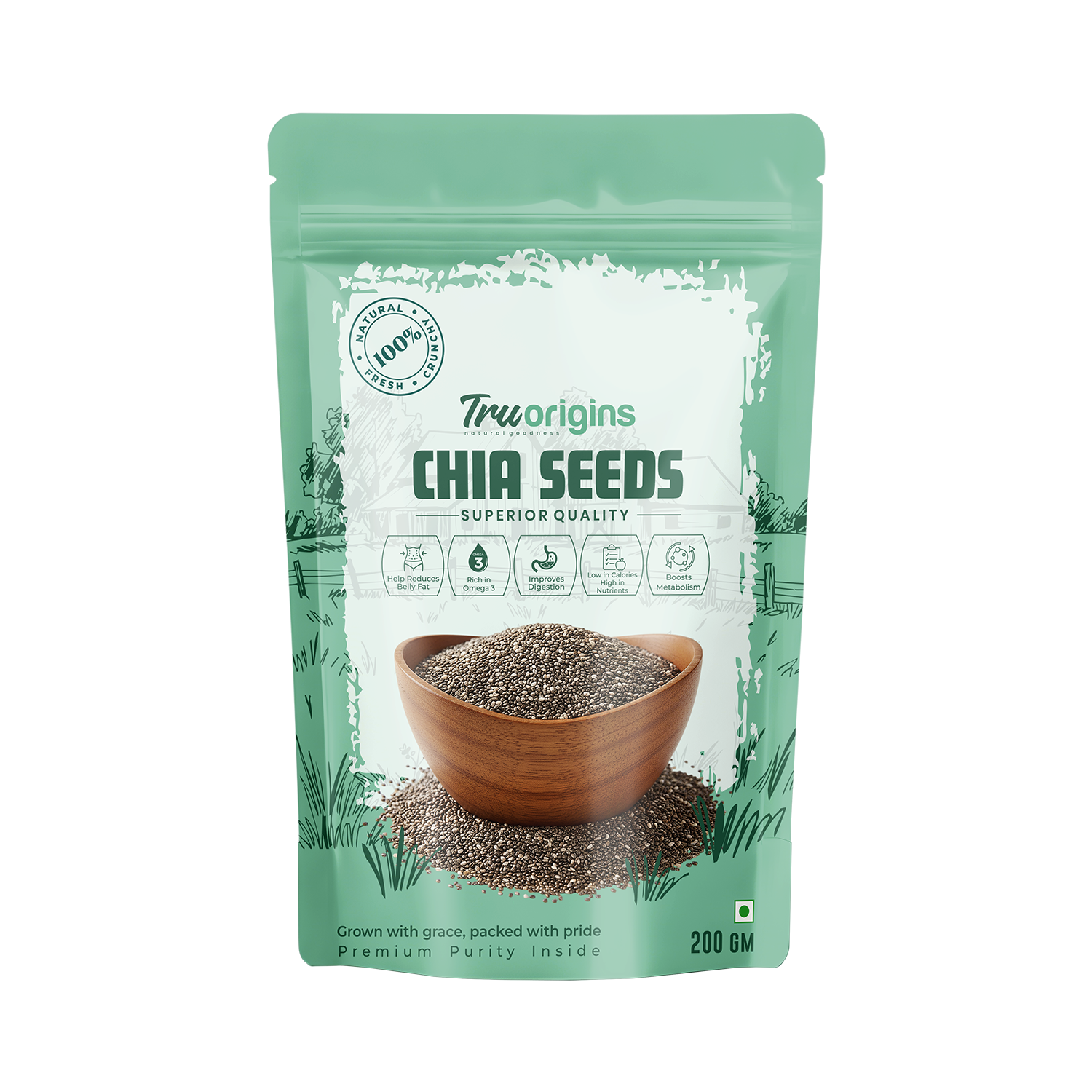 TruOrigins Chia Seeds 200g | 100% Raw & Natural | Rich in Omega-3 | Clean & Sorted Premium Seeds | Fresh & Pure | Ethically Sourced | No Preservatives