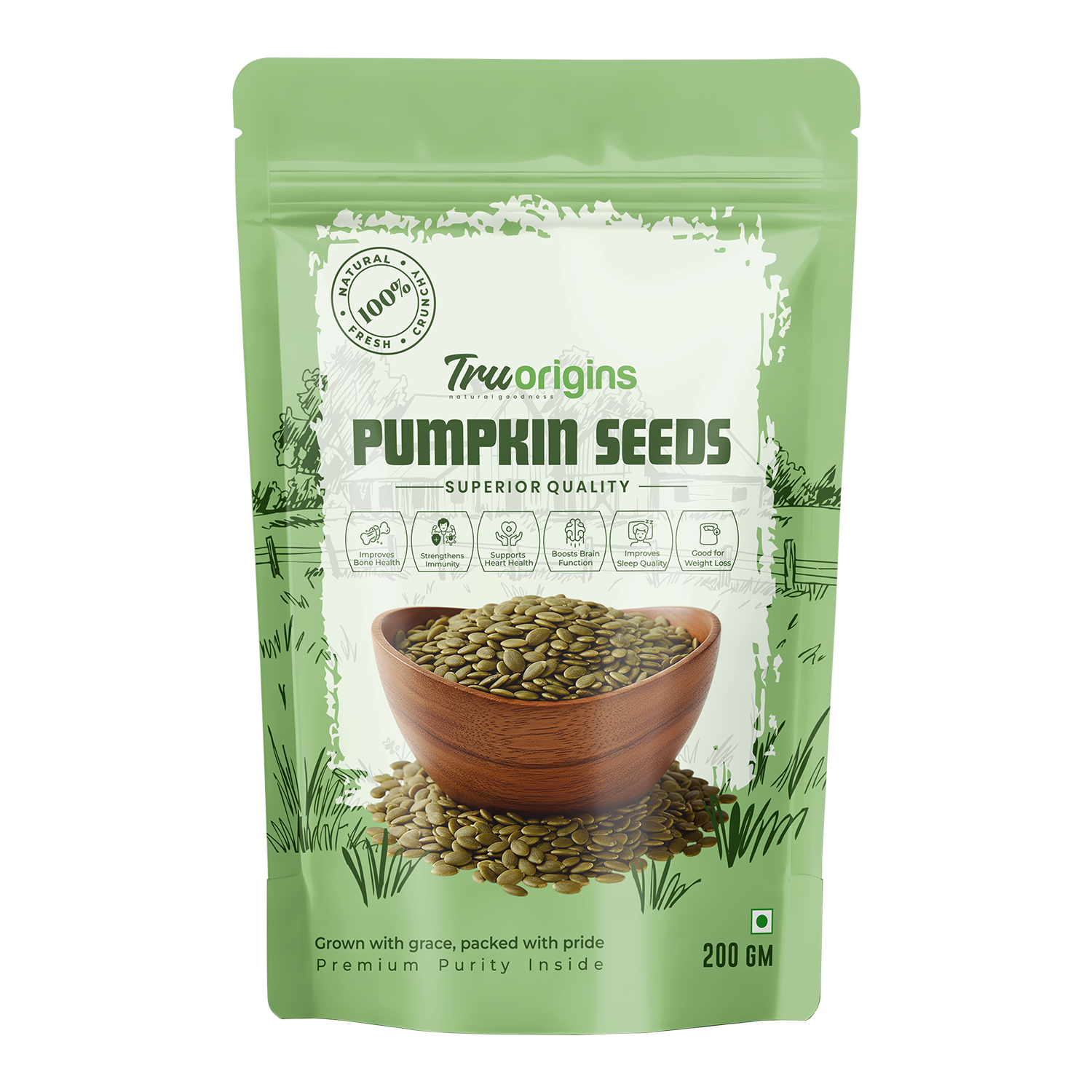 TruOrigins Pumpkin Seeds 200g | 100% Raw & Natural | Fresh & Crunchy Premium Seeds | High in Protein | Rich in Minerals & Vitamins | Clean & Sorted | Ethically Sourced